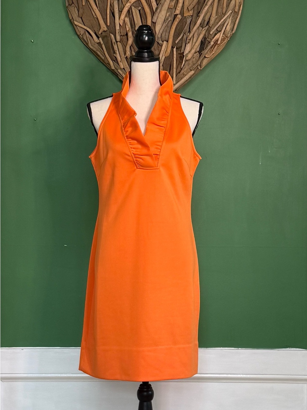 Sleeveless Orange Ruffle V-Neck Shift Dress